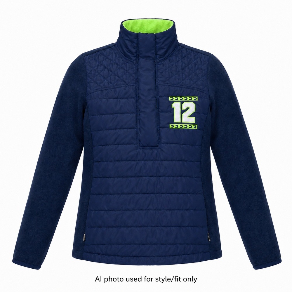 Seahawks Pullover Women L Navy Blue Seattle 12 Quilted Fleece Quarter-Zip Jacket